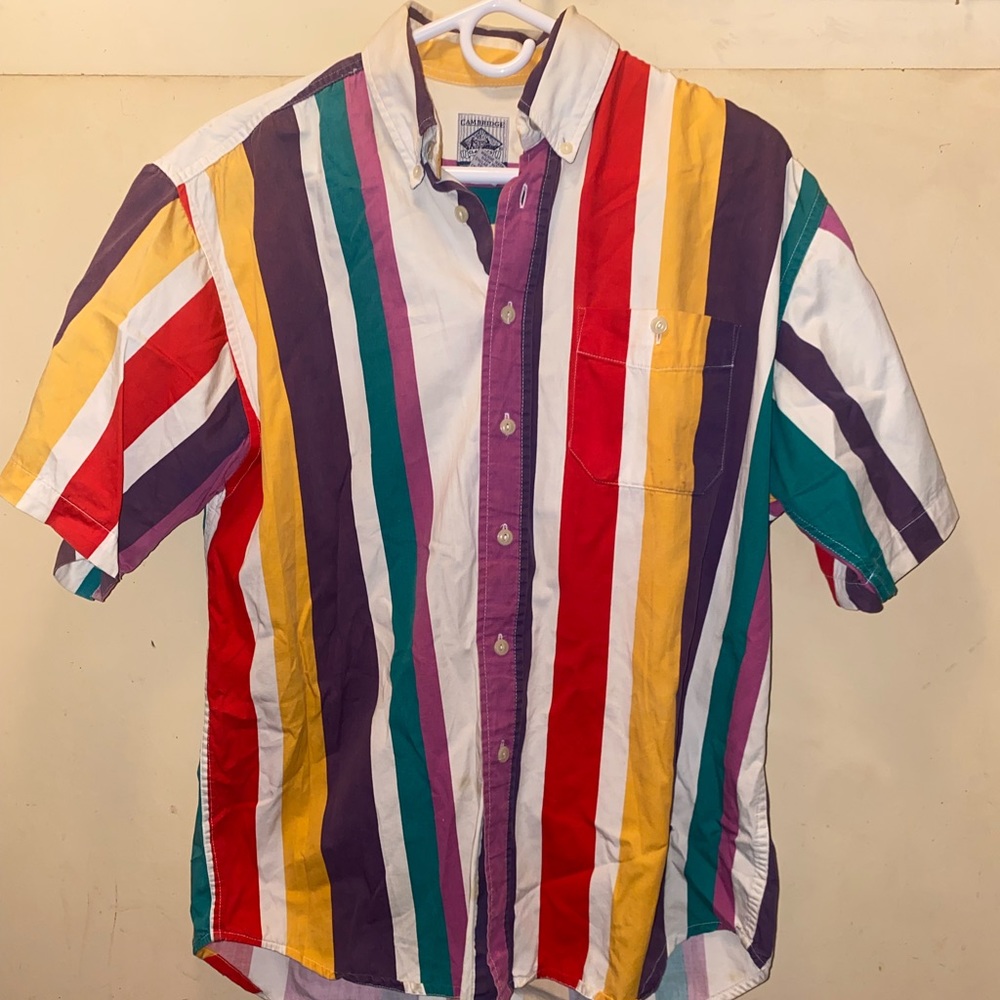 Cambridge Classics Men XLarge Buttonup Shirt Colorblock Striped Vintage 90s